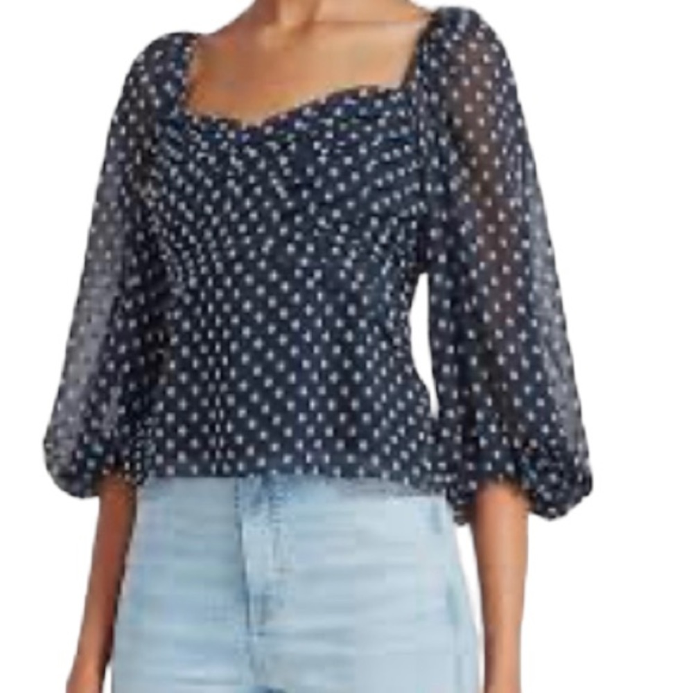 Express Navy Blue Clip Dot Balloon Sleeve Chiffon Blouse L NEW